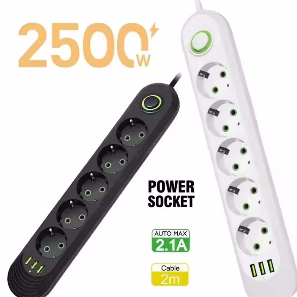 Power Tools Extension - 2M 케이블 EU 플러그 멀티탭 3개의