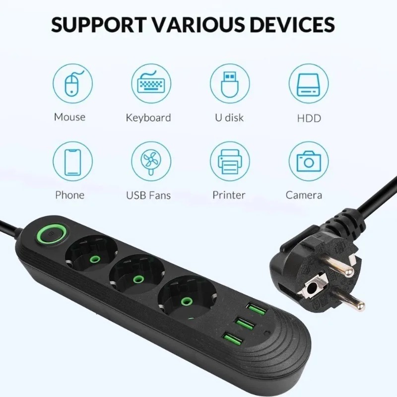EU 플러그 AC 콘센트 2500W 멀티포트 파워 스트 - Power Tools Extension 리뷰 및 가격