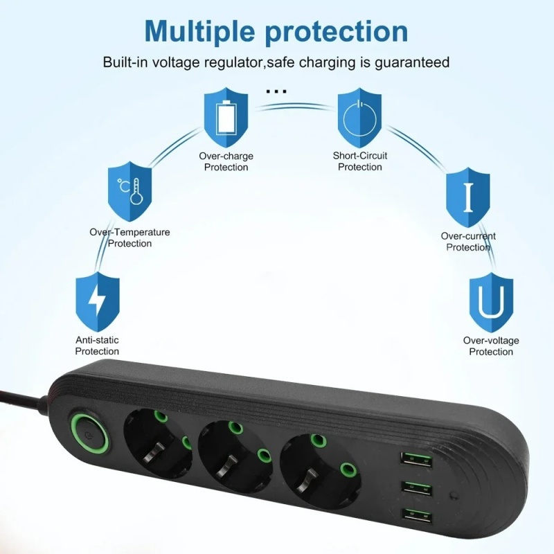 EU 플러그 AC 콘센트, 3개의 USB 포트가 있는  - Power Tools Extension 리뷰 및 가격