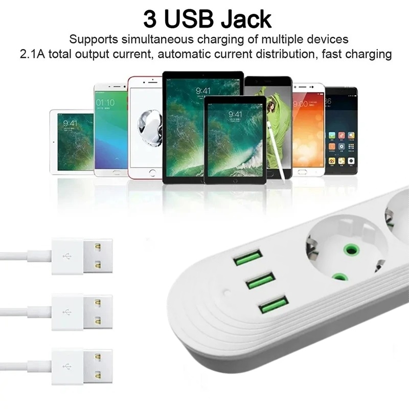 EU 플러그 AC 콘센트, 3개의 USB 포트가 있는  - Power Tools Extension 리뷰 및 가격